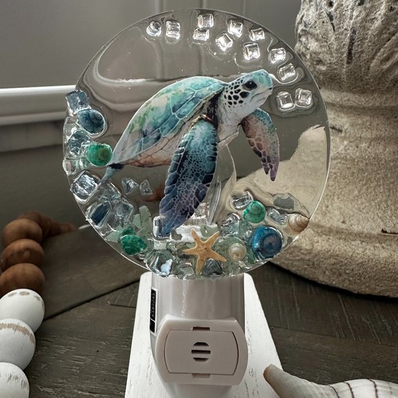 🐢 Coastal Sea Turtle Night Light - Sea Glass & REAL Florida Coast Sea Sh… - Picture 1 of 10